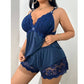 Sexy Lace Trim Bra And Panty Sleepwear Set Plus Size