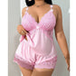 Sexy Lace Trim Bra And Panty Sleepwear Set Plus Size