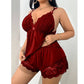 Sexy Lace Trim Bra And Panty Sleepwear Set Plus Size