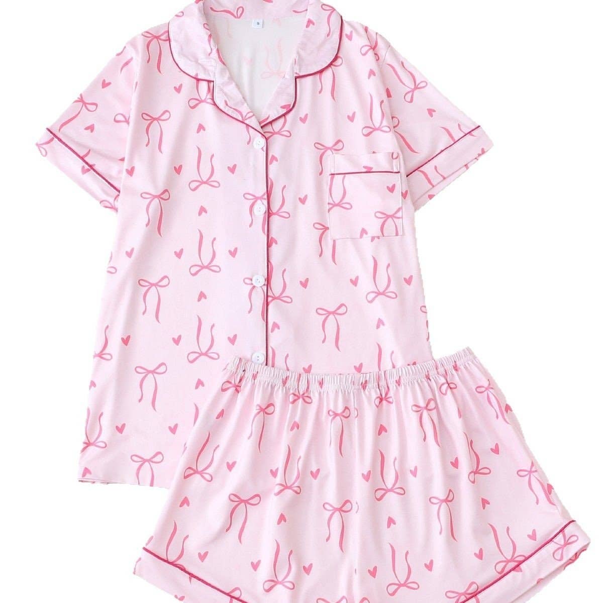Butterfly Bow Heart Short Sleeve Pajama Set For Women