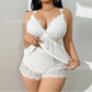 Sexy Lace Trim Bra And Panty Sleepwear Set Plus Size