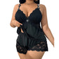 Sexy Lace Trim Bra And Panty Sleepwear Set Plus Size